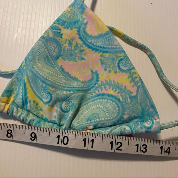 Victorias Secret Aqua blue paisley triangle halter top string bikini swimsuit M - Picture 2 of 6